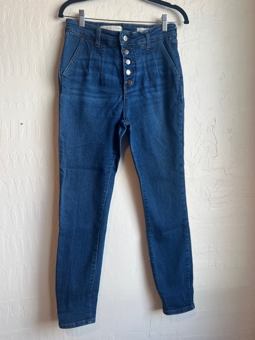 Pilcro and the Letterpress Dark Blue High-Rise Button-Fly Jeans